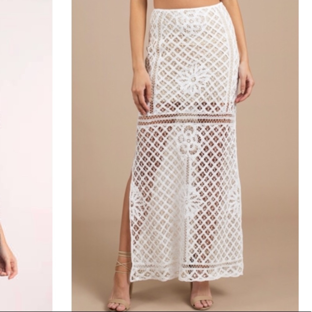 “Lust For Lace” white maxi skirt by Tobi.
